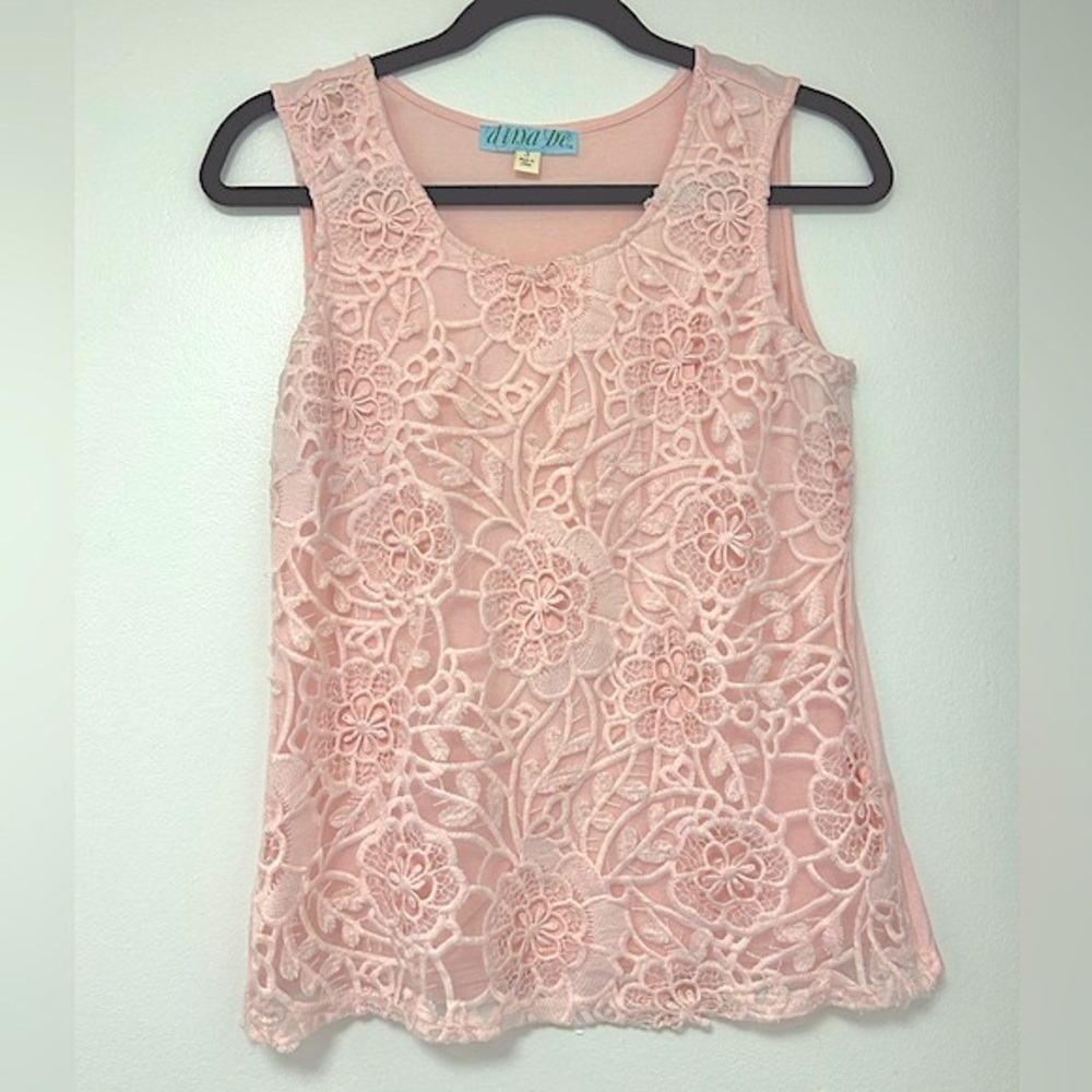 Dina Be pink floral lace blouse, small.